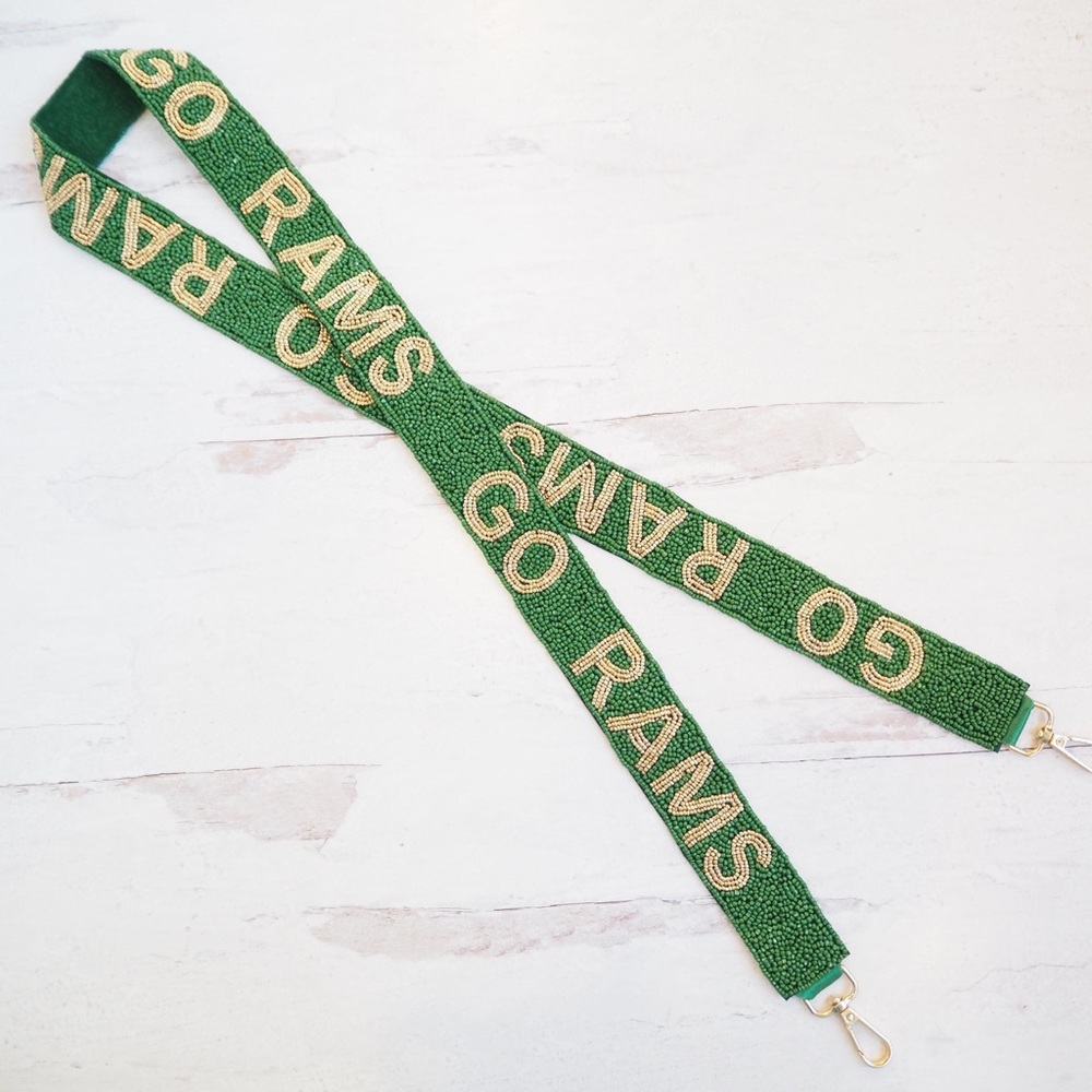 Green 'Go Rams' Beaded Shoulder Bag Strap